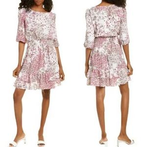 Maison Tara Geneva Mini Dress Floral Print White Purple Smock Ruffle